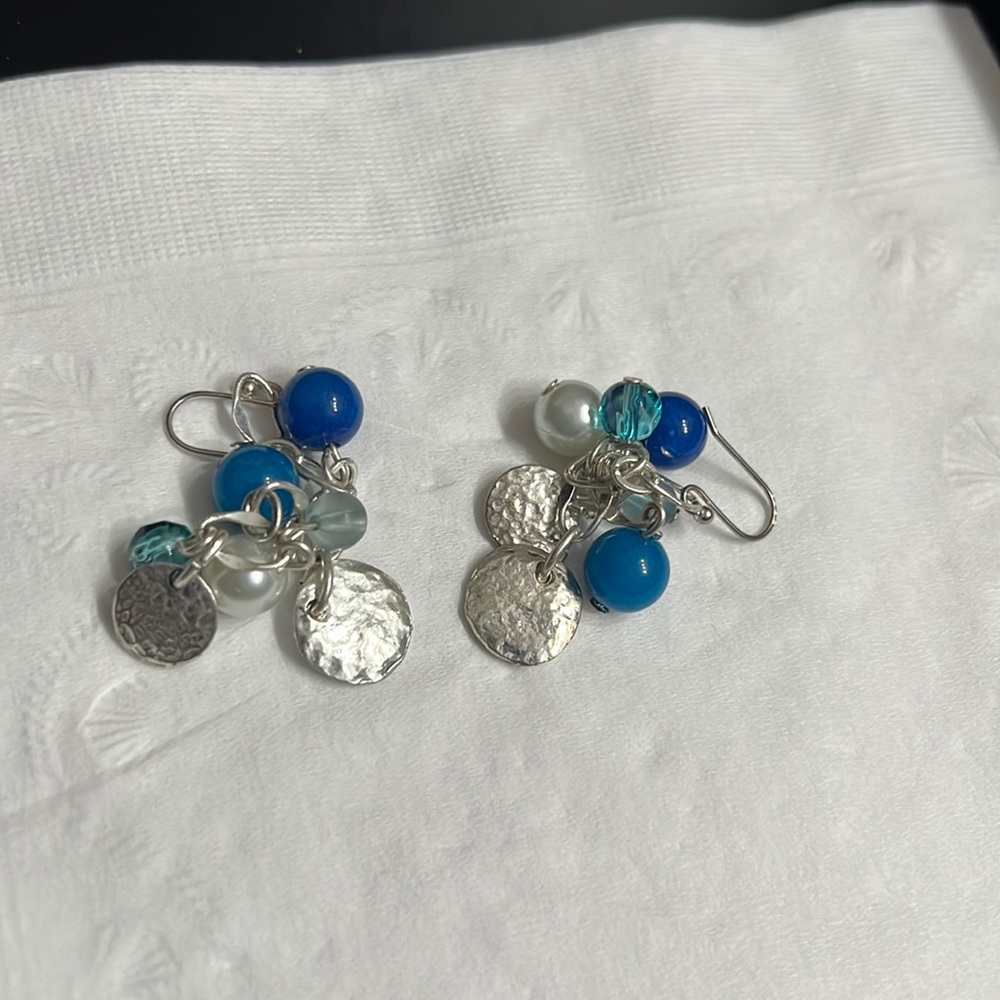 Silver blue dangling earrings